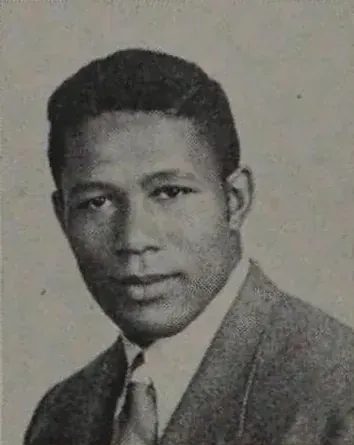 Yearbook portrait of Ronald Edward Johnson in jacket and tie, graduating class of 1955