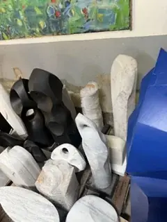 Polished sculptures of black and white stone