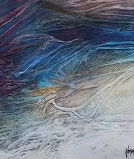 Abstract painting in blue with white streaks