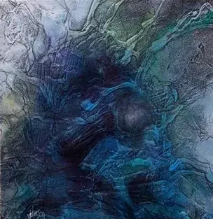 Relief painting in blue, green and violet