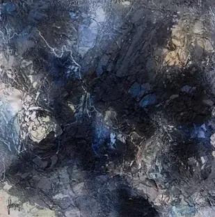 Dark relief painting in blue and black