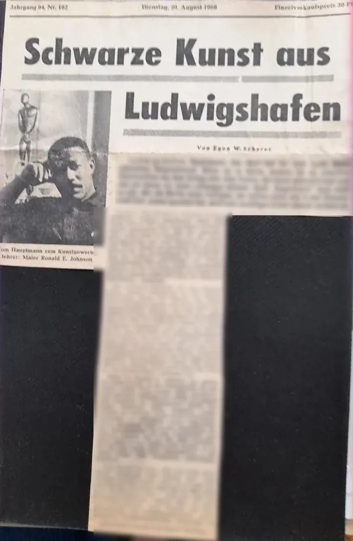 Original clipping of the newspaper article “Schwarze Kunst aus Ludwigshafen” of August 20, 1968